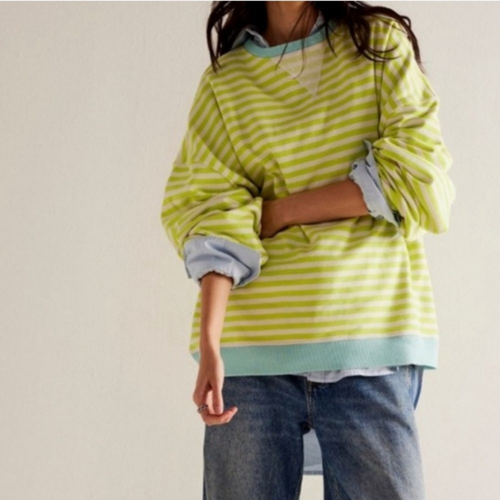 *flaw* NWOT Free People We The Free Classic Striped Oversized Crewneck Pullover